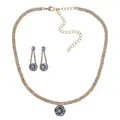 Steuer Kette Collier Ohrring gelb vergoldet Glas stein weiß glanz Mode funkeln