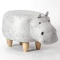 Möbel Akut Tierhocker Nilpferd Kinderhocker Flusspferd Hocker Hippo Weiß Massivholz Natur Polstersitz Stoffbezug