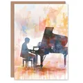 Pianist Musician Playing Grand Piano Watercolour Birthday Card