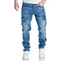 Amaci&Sons Straight-Jeans MIAMI Regular Slim Cargo Jeans blau W33/L34