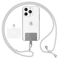 NALIA HoldMe Air Universal-Kette mit Pad, Band für Handy-Hülle zum Umhängen, Karabinerhaken aus Metall (silber), Schlüsselband Umhängeband 160 CM, Crossbody Lanyard mit Schlaufe, Farbe:Hellgrau