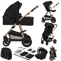 Lionelo Amber - Kombikinderwagen 3 in 1 - Set sportlicher, Sitz, fester Babywanne, Autositz, Tasche, Moskitonetz, Regenschutz - Black Onyx