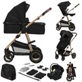 LIONELO Amber 3-in-1 Kombikinderwagen - Babywanne, Sportsitz, i-Size Autositz (40–87 cm), Luftreifen, wendbar, XXL-Dach UPF 50+, Tasche, Moskitonetz, Regenschutz