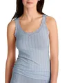 CALIDA Etude Toujours Tank Top Damen, mit Swiss+Cotton-Gütesiegel, edle Nadelstreifen-Optik, mit Spitze Aura Blue 36-38