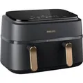 Doppel-Heißluftfritteuse Airfryer Dual Basket schwarz/kupfer, 2750 Watt, 2 Körbe 6 Liter + 3 Liter