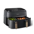 Philips Heißluftfritteuse 3000 Series NA352/00, Dual Basket Airfryer mit 9L Kapazität (3L+6L), 2750 W, RapidAir Technologie und 12 Kochfunktionen, Schwarz