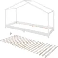 roba Hausbett 90 x 200 cm mit Lattenrost - Bodentiefes Kinderbett nach Montessori Prinzip - Erweiterbar mit Hausbettbezug - Holz weiß lackiert - Weiß