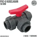 50 mm PVC Kugel Absperr Hahn Ventil T-Bohrung 3-fach Klebemuffe Fitting PN 10 ba...