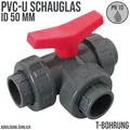PVC Kugelhahn Absperrhahn Fitting Klebe Muffe Anschluss 3-Wege T-Bohrung 50 mm