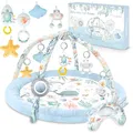 Nukido Spieldecke Mit Spielbogen Baby Spielmatte Babyspieldecke Krabbelmatte Krabbeldecke 7 Spielzeuge Und Kissen Weich Pflegeleicht Ocean Blau