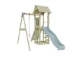 OutdoorToys Spielturm Göteborg, aus Holz in Eisblau mit Kinderschaukel & Rutsche