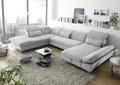 Funktionale Couch Melfi Sofa Schlafcouch Bettsofa Schlafsofa Sofabett Wohnlandschaft ausziehbar hellgrau silber Ottomane links U-Form