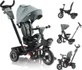 FableKids® 5in1 Noemi Dreirad mit Schubstange,Vorwärts & Rückwärtsfahrt,PU-Reifen, Freilauf, Korb, Tasche & Getränkehalter,ab18 Monate bis 25kg Grau