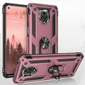 LBH Outdoor Hülle für Xiaomi Redmi Note 9 Pro Armor Militär Stoßfest Handyhülle 360 Grad Metal Ring Halter Ständer Schutzhülle für Handyhalterung Auto Magnet Rosegold