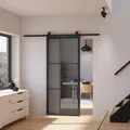 Glasschiebetür Loftstyle Grauglas Laufschiene 2m schwarz beidseitiger Softclose -  900x2150mm