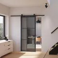 inova Glas-Schiebetür Komplettset Grauglas 900x2150mm Industriestil schwarz offene Laufschiene beidseitiger Softclose