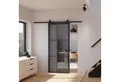 inova wohnen Glasschiebetür Grauglas schwarzer Stahlrahmen, Komplett Set offene Laufschiene Softclose Loftstyle