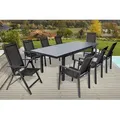 OUTFLEXX Premium Garten-Essgruppe, OUTFLEXX® anthrazit matt, Alu/Textilene, Tisch 180/240x100cm, 6 Stapel-, 2 Klappstühle