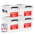 ATHLON TOOLS 4x 20 L Aufbewahrungsboxen mit Deckel, lebensmittelecht - Verschlussclips - 100% Neumaterial Plastik-Box transparent - Kleiderboxen stapelbar…