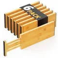 SpaceAid Schubladenteiler aus Bambus, 6 Stück, 11,8 cm hoch, verstellbar, 31,8 cm - 43,2 cm, Schubladen-Organizer, erweiterbare Organisation für Kleidung, Kommoden, Natur