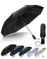 Chakipee Kompakter Reise Regenschirm Groß Sturmfest – Automatik Taschenschirm für Herren und Damen, Tragbarer 210T-Stoff 97 cm Spannweite 9 Rippen Streifenmuster Schirm