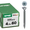 SPAX Universalschraube, 4,5 x 60 mm, 500 Stück, T-STAR plus, Senkkopf, Vollgewinde, 4CUT, WIROX A3J, 1191010450605