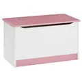 IDIMEX Spielzeugtruhe Hannah, praktische Aufbewahrungsbox aus massiver Kiefer in weiß/rosa, schöne Spielzeugkiste mit Klemmschutz