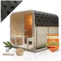 Artsauna Fasssauna Nolvik, BxTxH: 186 x 220 x 194 cm, 38 mm, Für 6 Personen, 8 kW Saunaofen, Fichtenholz, Zubehör-Set beige|schwarz 186 cm x 194 cm x 220 cm