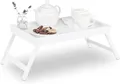 Relaxdays Bambus-Betttablett Weiß – klappbar, XXL (64 × 31 cm), 5 kg Belastbarke