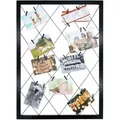 Holz Bilderrahmen Schwarz Mit Gummileinen - 75 Cm X 55 Cm - Diy Foto Collage Rahmen Mit 20 Holzklammern - Gitter Fotohalter Bildergalerie Fotoboard Fotoleine