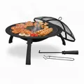 Relaxdays Feuerschale, Ø Schale 51 cm, klappbare Beine, Grillrost, Funkenschutz, Schürhaken, Feuerstelle Garten, schwarz