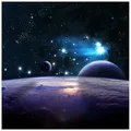 Wallario Möbelfolie Planeten im Weltall blau|schwarz