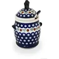 Original Bunzlauer Keramik 650 ml Honigtopf mit Honiglöffel 12,5 x 19,3 cm Design 41 - Türkis