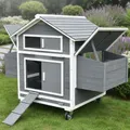 Hühnerstall Hühnerhaus Geflügelstall Rollbar inkl. 2 Nestboxen Rampe Rollen Holz
