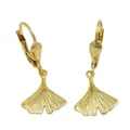 Ohrbrisur Ohrhänger Ohrringe 27mm Ginkgoblatt glänzend 9Kt GOLD