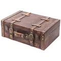 HMF Deko Koffer aus Holz mit Deckel und Ledergriff, Klassik, 38 x 26 x 13 cm - Braun
