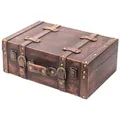HMF Vintage Deko Koffer aus Holz, Aufbewahrungsbox mit Deckel und Ledergriff, stilvolle Aufbewahrung und Geschenkidee für Hochzeit oder Geburtstag | Klassik | 38 x 26 x 13 cm