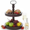 Mucola Etagere Shabby Chic 37 cm Ø 45 cm hoch Massivholz & Eisen Braun | Servierplatte Deko-Regal 2 Ebenen Vintage Regal Obstschale nostalgisch | Serviertablett Ablagenregal Küche Deko Tischdeko
