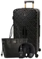 BERTOO Livorno II 4-teiliges Hartschalen-Gepäckset Schwarz Gold XXL-Koffer mit TSA-Schloss, 4 Doppelrollen, Handtasche, Memory-Schaum-Kissen & Anhänger