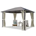 TOOLPORT Gartenpavillon 3x3,65 m mit Stahldach - Hardtop Pavillon mit 4 Seitenteilen und Moskitonetzen in Cream