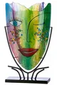 Glas Art Vase Dekovase Gesichtsvase aus Metallfuß - Deko Wohnzimmer - Geschenk für Frauen Geburtstag - handbemalt Mehrfarbig - Höhe 49 cm