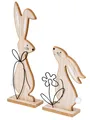 Osterhasen H19-30cm MDF Holz Natur Metall Ostern Tischdeko 2er Set Hase Figur
