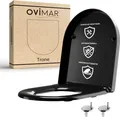 ovimar WC Sitz Trone D Form | Schwarz | Toilettendeckel mit Absenkautomatik Softclose | Duroplast | Leichte Montage von oben | Klositz mit Quick-Release-Funktion und verstellbaren Scharnieren