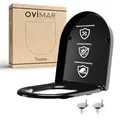 ovimar WC Sitz Trone D Form | Schwarz | Toilettendeckel mit Absenkautomatik Softclose | Duroplast | Leichte Montage von oben | Klositz mit Quick-Release-Funktion und verstellbaren Scharnieren