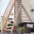 Treppen Intercon Holztreppe Casablanca Raumspartreppe Buche Massiv Naturbelassen Gerade Mit 60 cm Treppenbreite Einseitiges Geländer Ohne Setzstufen