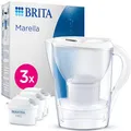 BRITA Wasserfilterkanne Marella weiß (2,4l) inkl. 3x MAXTRA PRO Pure Performance Kartusche – Kühlschrankgeeignete Filterkanne mit BRITA Memo, Klapp-Deckel, filtert Verunreinigungen