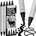 Artistro 5 Schwarze Acrylstifte für Stein, Stoff, Holz, Glas, Dekoration – Dual Tip (Dot & Fein) Acrylmarker für Malbücher für Erwachsene, Teenager und Kinder – Bastel- & Kunstbedarf Set