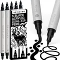 🎨 5 Schwarze Acrylstifte Dual Tip 🖌️ Dot & Fine Spitze für Stein, Holz & Glas 
