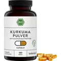 Kurkuma Kapseln mit schwarzem Pfeffer 180 Stück à 600 mg  pro Kapsel - vegan & ohne Zusatzstoffe - bioKontor