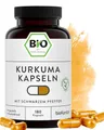 bioKontor – Bio Kurkuma Kapseln vegan 180 Stück – 600 mg Tagesdosis – 6 Monats Vorrat – Bio Kurkuma Pulver Kapseln mit Bio Pfeffer – Curcumin & Piperin – Kurkumawurzel Pulver – deutsche Herstellung